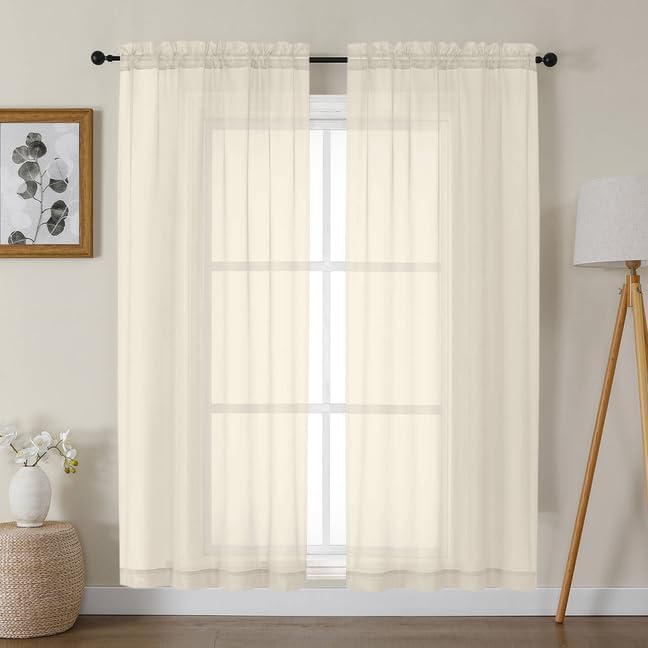 Gwine Cream Sheer Curtains 68 Inches Long 2 Panels Set, Light Filtering Sheer by Gwine