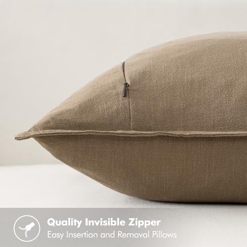 MIULEE Khaki Linen Pillow Covers Pack of 4 Decorative Natural Solid Throw - Image 4