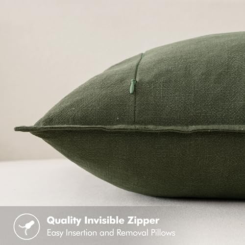 MIULEE Neutral Green/Brown Linen Pillow Covers Pack of 4 Decorative Natural - Image 4