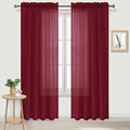 DWCN Christmas Burgundy Sheer Curtains Semi Transparent Voile Rod Pocket by DWCN