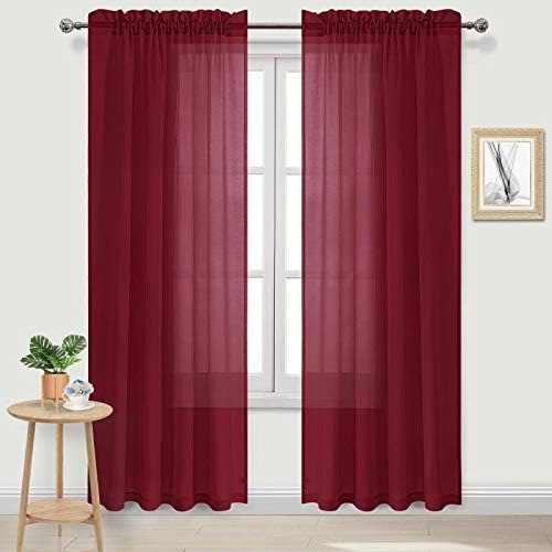 DWCN Christmas Burgundy Sheer Curtains Semi Transparent Voile Rod Pocket by DWCN