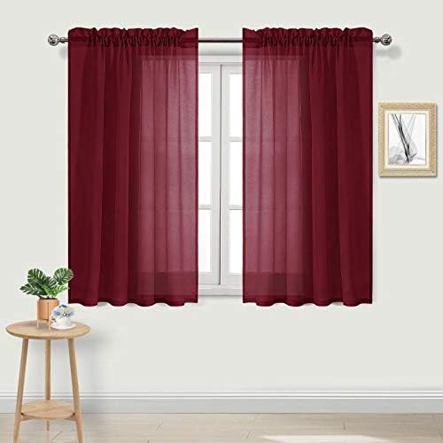 DWCN Christmas Burgundy Sheer Curtains Semi Transparent Voile Rod Pocket by DWCN