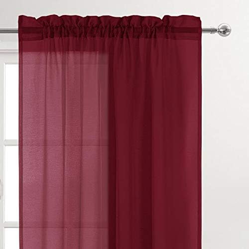 DWCN Christmas Burgundy Sheer Curtains Semi Transparent Voile Rod Pocket - Image 2