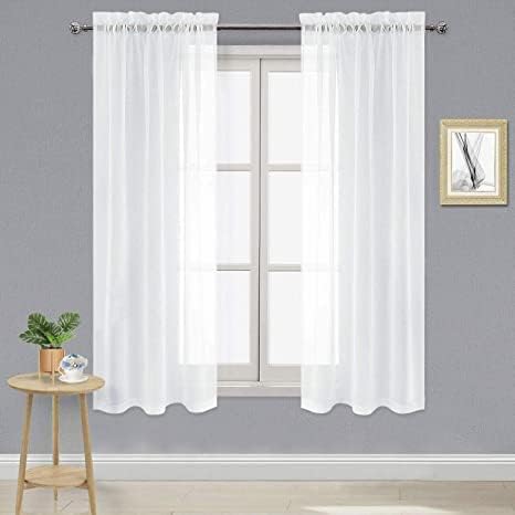 DWCN White Sheer Curtains 63 inch Length 2 Panels Set, Elegant Solid Color by DWCN