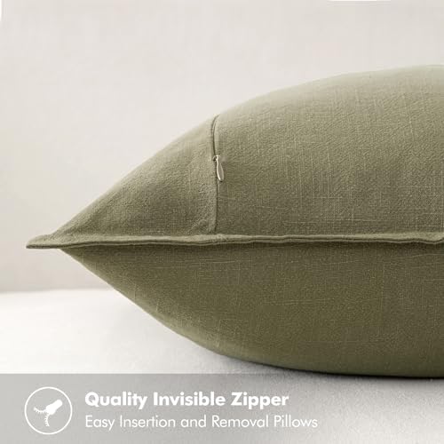 MIULEE Neutral Green Linen Pillow Covers Pack of 4 Decorative Natural Solid - Image 4