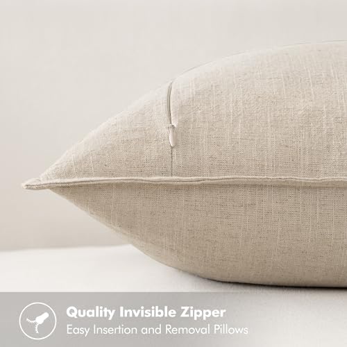 MIULEE Neutral Cream/Gray Linen Pillow Covers Pack of 4 Decorative Natural - Image 4