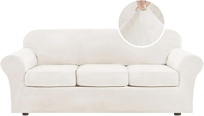 H.VERSAILTEX Modern Velvet Plush 4 Piece High Stretch Sofa Slipcover Sofa Cover by HVERSAILTEX