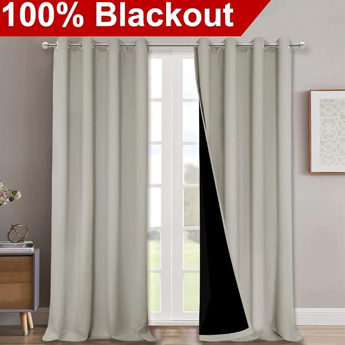 NICETOWN Full Shading Curtains for Windows, Super Heavy-Duty Black Lined - Image 2