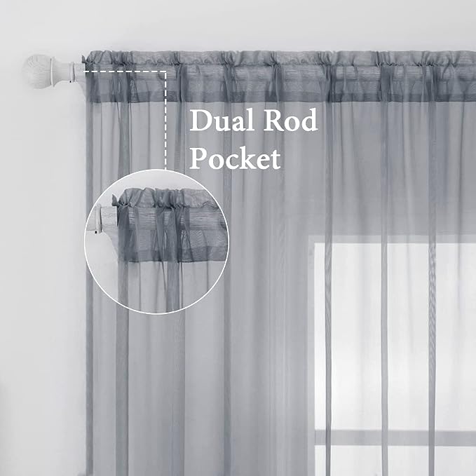 MIULEE 2 Panels Solid Color Sheer Window Curtains Elegant Window Voile - Image 2