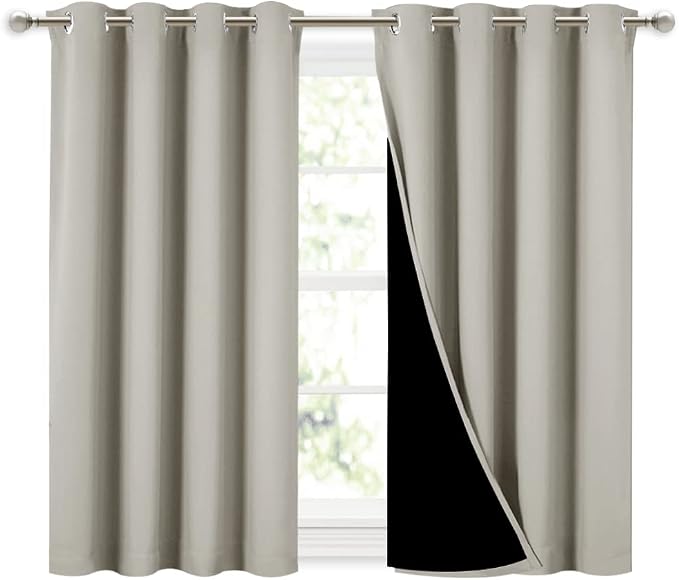 NICETOWN Natural 100% Blackout Curtains 45 inches Long, 2 Thick Layers by NICETOWN
