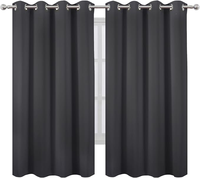 LEMOMO Dark Grey Blackout Curtains 52 x 63 Inch Length/Set of 2 Curtain - Image 2