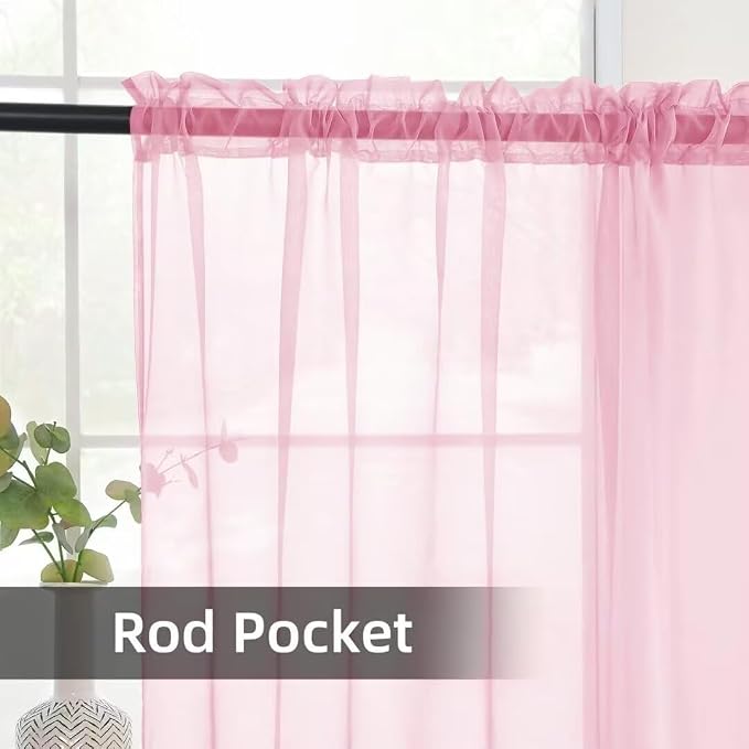 youleyar Solid Sheer Rod Pocket Curtain Voile Draperies 2 Panels White Beige - Image 3