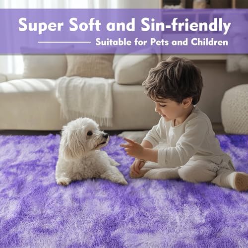 Small Rug Throw Rugs for Bedroom, Mini Area Rug, Fluffy Purple Carpet, - Image 3