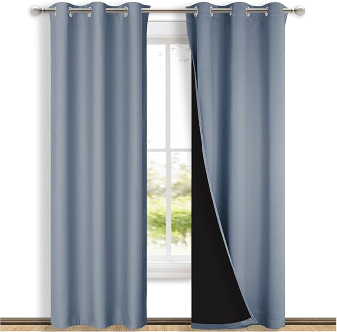 NICETOWN Blackout Curtains 80 inches Long, Vintage Blue, 2 Pieces, Full Light by NICETOWN
