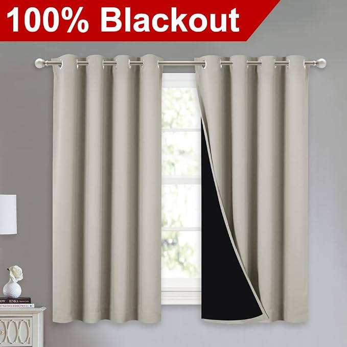 NICETOWN 100% Blackout Curtains 54 inches Long, Double-Deck Completely Blackout - Image 2
