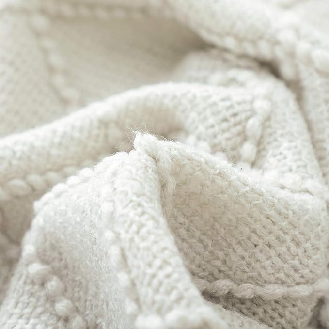 BOURINA Beige Throw Blanket 60x80 Inches Throw Textured Solid Soft Sofa Throw - Image 5