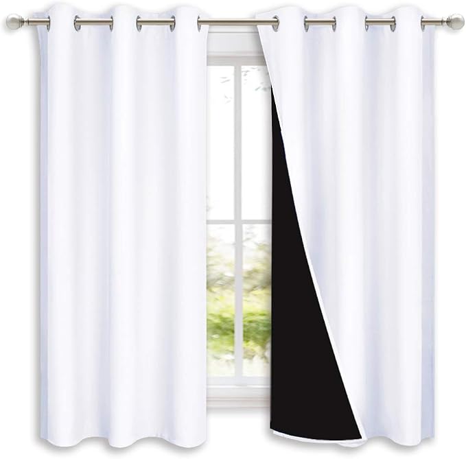 NICETOWN Pure White 100% Blackout Lined Curtains, 2 Thick Layers Completely by NICETOWN