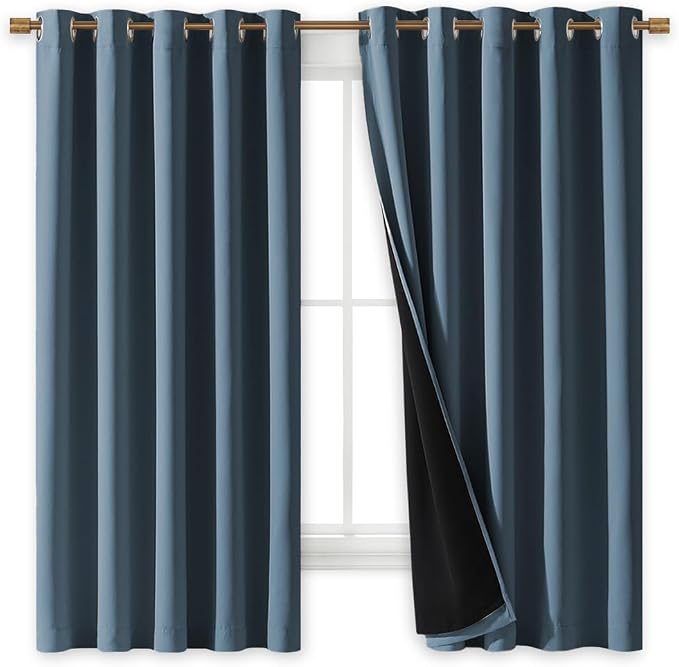 NICETOWN 100% Blackout Lined Curtains, Smoky Blue, 1 Pair, 2 Thick Layers - Image 2