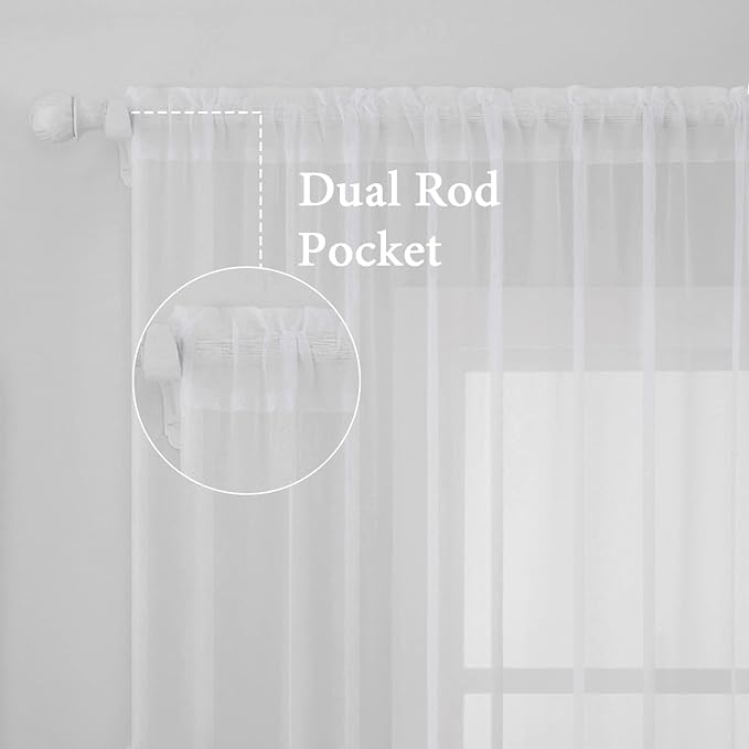 MIULEE 2 Panels Solid Color White Sheer Window Curtains Elegant Window Voile - Image 2