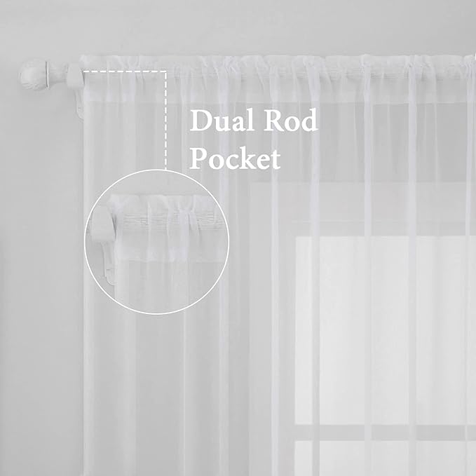 MIULEE White Sheer Curtains 90 inches Long Window Curtains 2 Panels Solid Color - Image 2