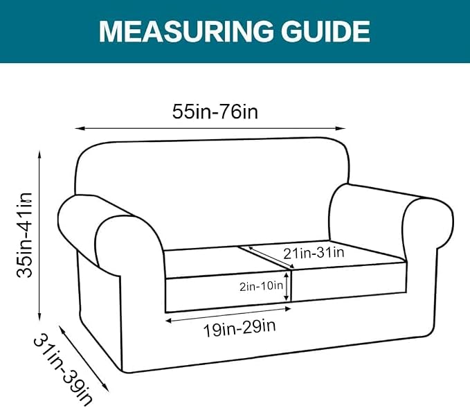 Turquoize 3 Piece Sofa Covers for 2 Cushion Couch Sofa Slipcover Soft Couch - Image 2