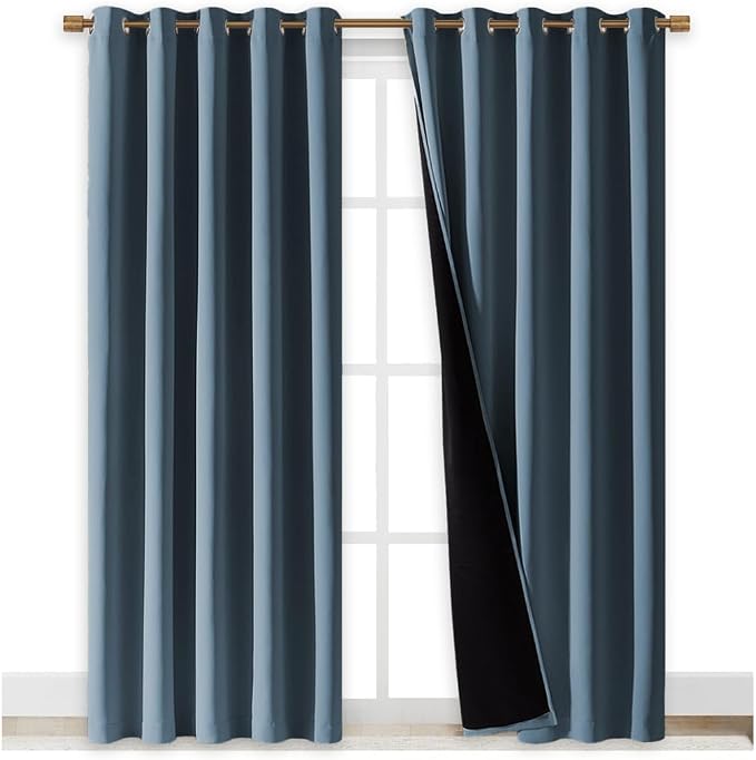 NICETOWN 100% Blackout Window Curtain Panels, Smoky Blue, 2 Pieces, Cold and - Image 2