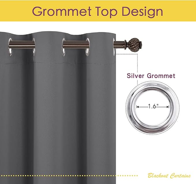 NICETOWN Grey Blackout Curtain Panels - Image 2