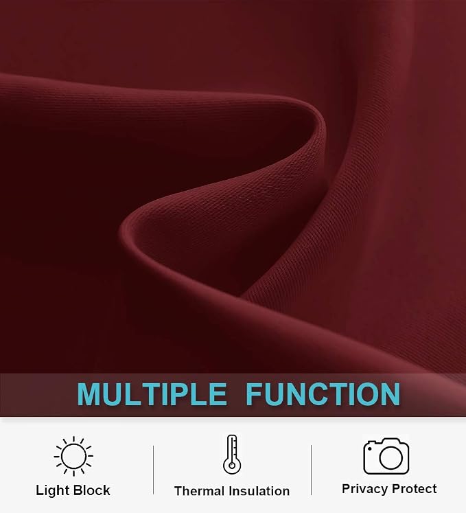 RYB HOME Short Burgundy Red Blackout Curtains - Image 6