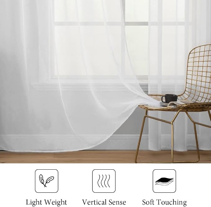 MIULEE 2 Panels Solid Color White Sheer Window Curtains Elegant Window Voile - Image 4
