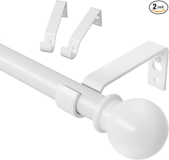 White Curtain Rods for Windows 28 to 48 inch, Adjustable Curtain Rod Set by ATUHOLA