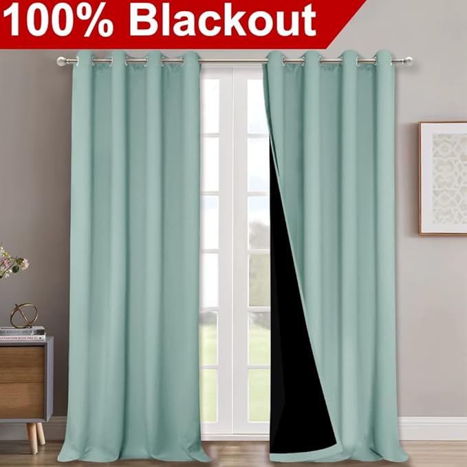 NICETOWN Aqua Blue 100% Blackout Curtains - Image 2