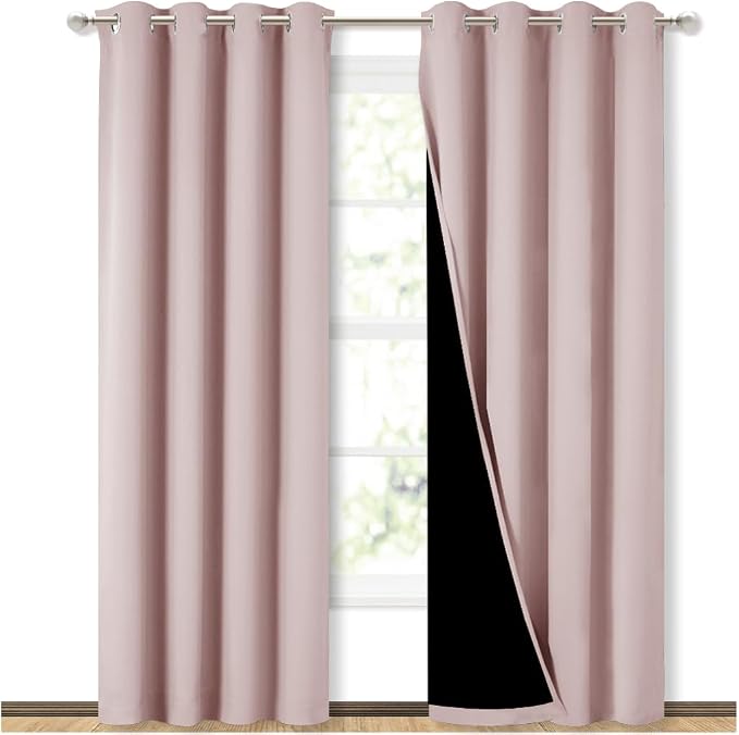 NICETOWN 100% Blackout Window Curtain Panels 84" Long, Blush Pink, 2 Pieces by NICETOWN