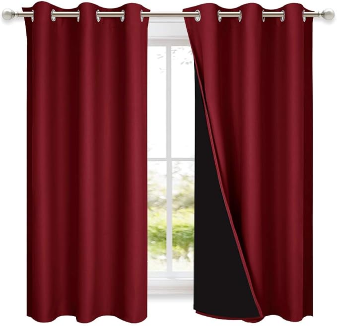 NICETOWN 100% Blackout Curtains 54 inches Long, Burgundy Red, 1 Pair, 42 inches by NICETOWN