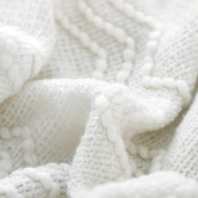 BOURINA Off White Throw Blanket 60x80 Inches Throw Textured Solid Soft Sofa - Image 5