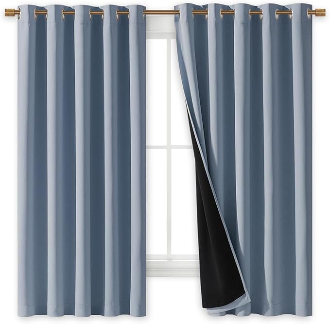 NICETOWN 100% Blackout Lined Curtains, Vintage Blue, 1 Pair, 2 Thick Layers - Image 2