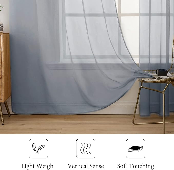 MIULEE 2 Panels Solid Color Sheer Window Curtains Elegant Window Voile - Image 4