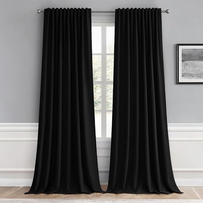 MIULEE Black Back Tab Blackout Curtains 96 Inch Length 2 Panels Set by MIULEE
