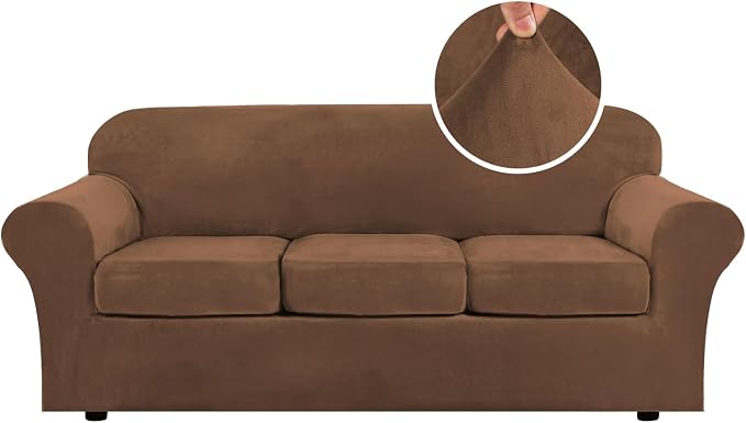 H.VERSAILTEX Modern Velvet Plush 4 Piece High Stretch Sofa Slipcover Sofa Cover by HVERSAILTEX
