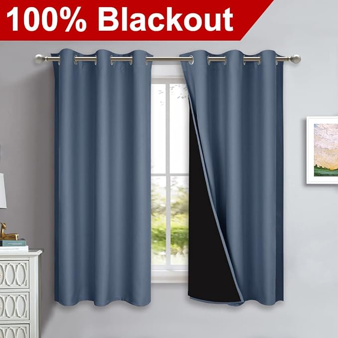 NICETOWN 100% Blackout Window Curtain Panels, Stone Blue, 2 Pieces, Heat and - Image 2