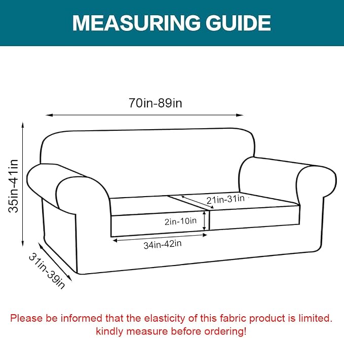 Turquoize 3 Piece Sofa Covers for 2 Cushion Couch Sofa Slipcover Soft Couch - Image 2