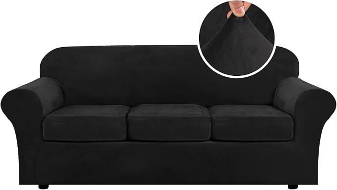 H.VERSAILTEX Modern Velvet Plush 4 Piece High Stretch Sofa Slipcover Sofa Cover by HVERSAILTEX