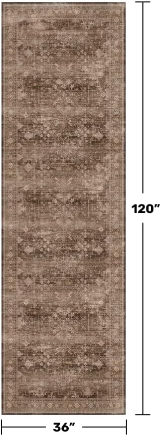 Hazo Haus Brown Earthy Boho Washable 3x10 Extra Long Hallway Runner Rug - Image 2