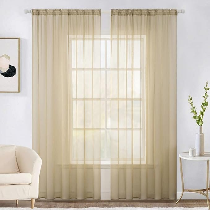 MIULEE 2 Panels Solid Color Sheer Window Curtains Elegant Window Voile by MIULEE