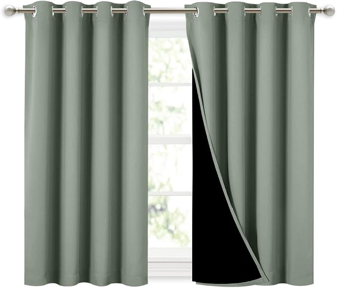 NICETOWN Greyish Green 100% Blackout Curtains 45 inches Long, 2 Thick Layers by NICETOWN