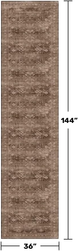 Hazo Haus Brown Neutral Boho Washable 3x12 Extra Long Hallway Runner Rug - Image 2