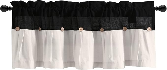 Lush Decor Linen Button Farmhouse Valance Curtians 52"W x 18"L Black & White - Image 7