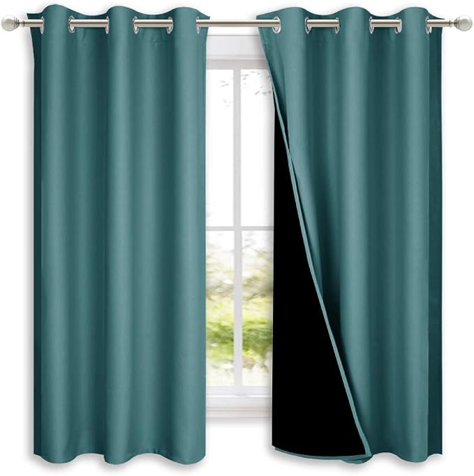 NICETOWN 100% Blackout Curtains 45 inches Long, Sea Teal, 1 Pair, 42 inches by NICETOWN