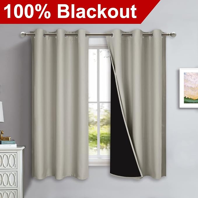 NICETOWN Natural 100% Blackout Lined Curtains, 2 Thick Layers Completely - Image 2