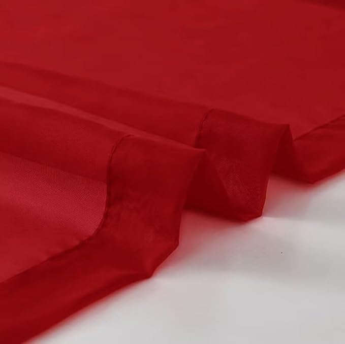 SpaceDresser Basic Rod Pocket Sheer Voile Window Curtain Panels Christmas Red 1 - Image 4
