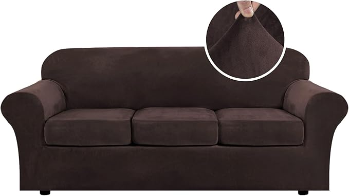 H.VERSAILTEX Modern Velvet Plush 4 Piece High Stretch Sofa Slipcover Sofa Cover by HVERSAILTEX